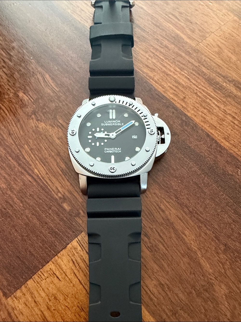 Panerai Luminor Submersible Stainless Steel Case with Black Dial and Black Strap